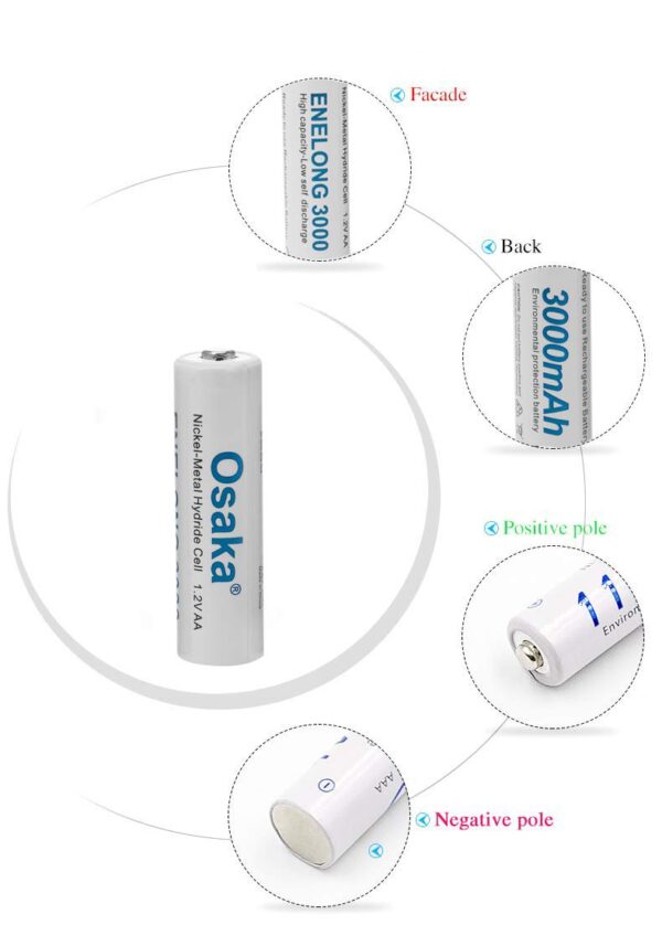 Osaka HR06 3000mAh AA Ni-MH Rechargeable Batteries (8 Pieces) with OSK-C903W Battery Charger Set - Image 6