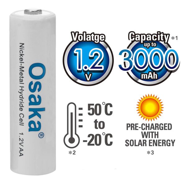 Osaka HR06 3000mAh AA Ni-MH Rechargeable Batteries (8 Pieces) with OSK-C903W Battery Charger Set - Image 5