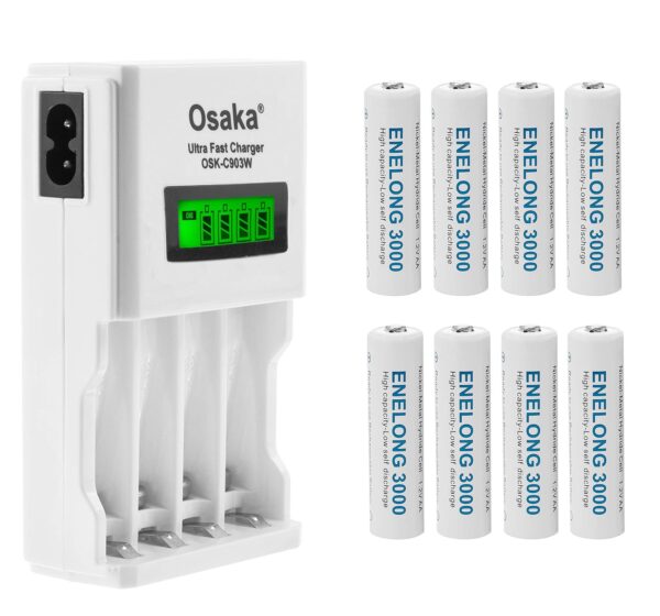 Osaka HR06 3000mAh AA Ni-MH Rechargeable Batteries (8 Pieces) with OSK-C903W Battery Charger Set - Image 4