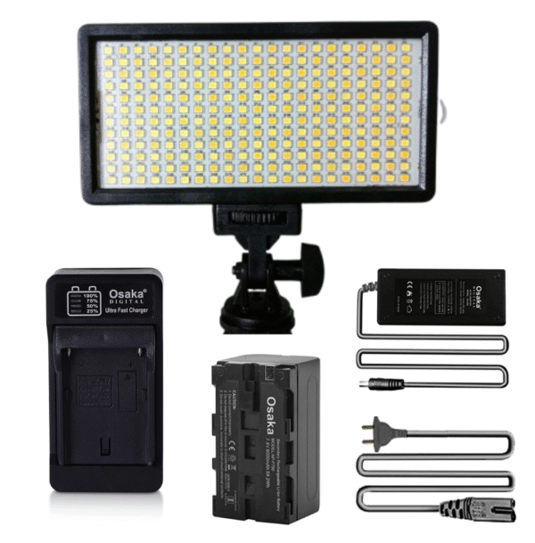 OSAKA-OS-LED 308 with ACBC – Professional LED Video Light Panel with Battery & Charger | High-Brightness Dimmable LED Light for Camera, YouTube, Filmmaking, Photography & Video Shooting